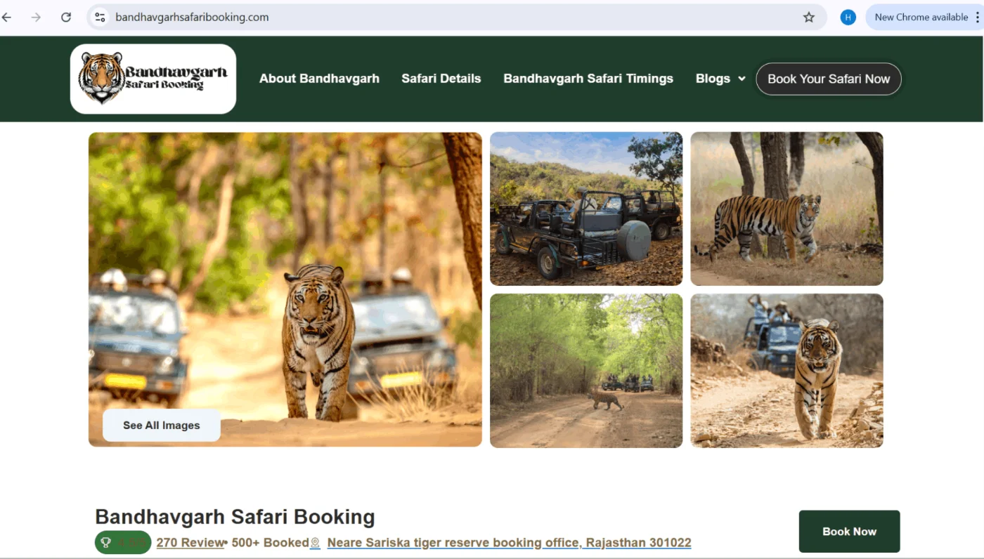 Bandhavgarh Safari Booking website homepage